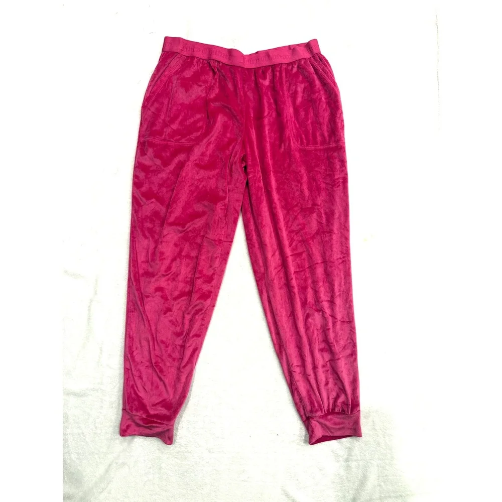 Juicy Couture Pink Velour Rhinestone Logo Loungewear Joggers Pants L 3263-118